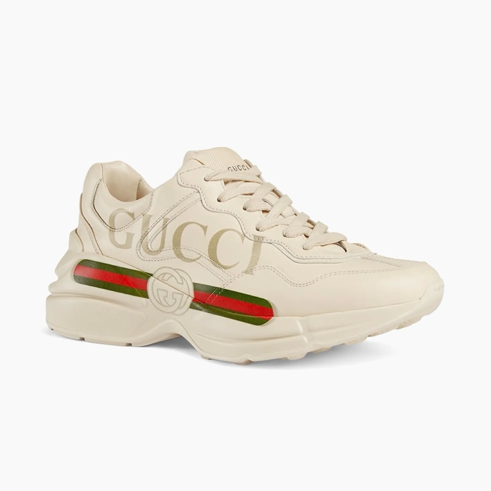 Gucci Ivory Leather Chunky Sneaker with Green-Red Web
